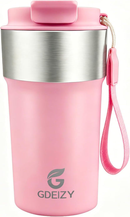 Insulated Travel Coffee Mug, 17oz Stainless Steel Leakproof Flip Straw Cup | Double Wall Vacuum Insulated, BPA-Free Material, Reusable Tumbler for Hot & Cold Drinks, Classic Black, Fits Car Cup Holders