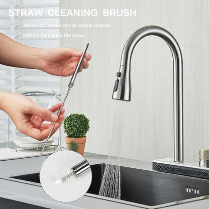 Collapsible Stainless Steel Drinking Straws with Aluminum Case, Cleaning Brush, and Keychains（Black+Silver）