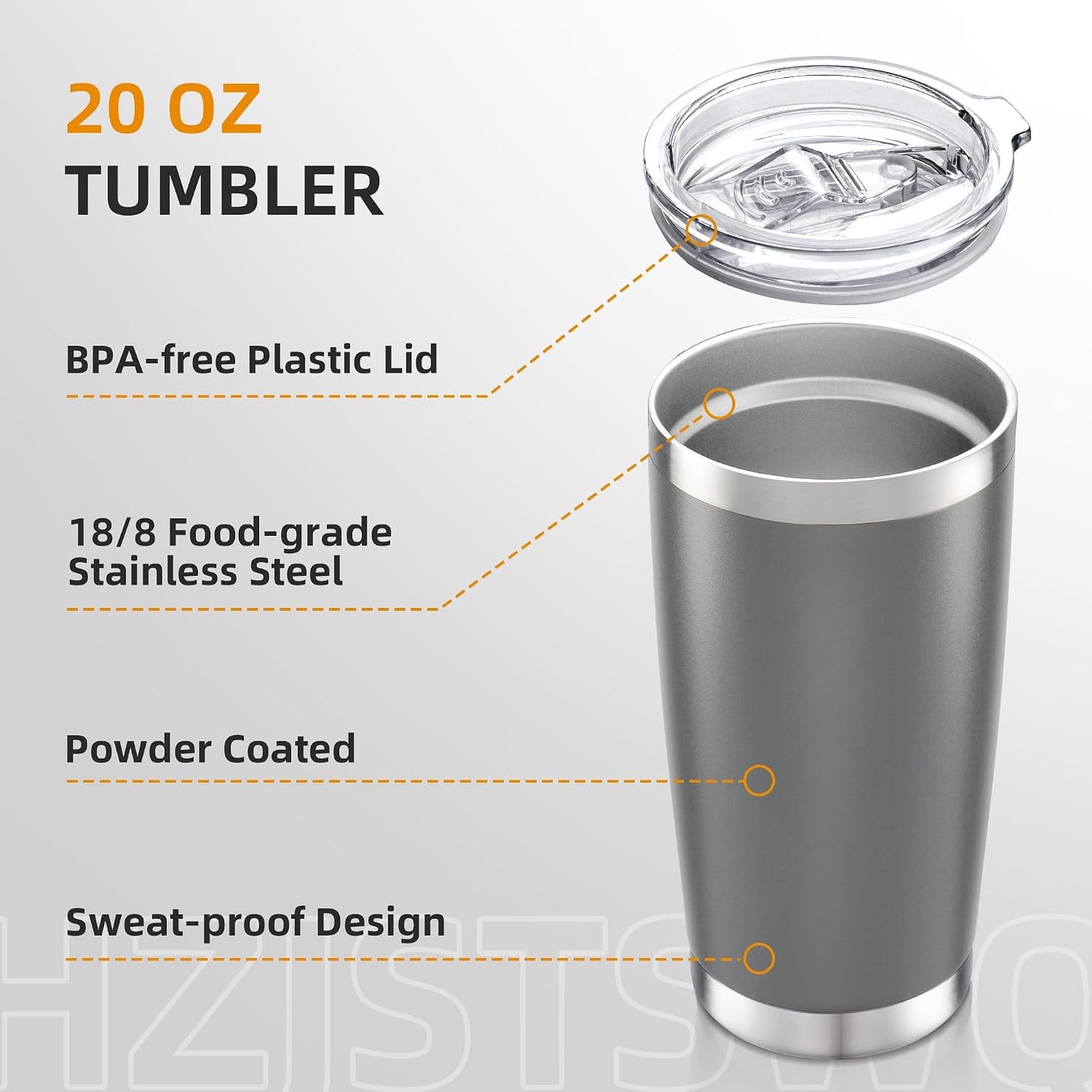 20 oz Tumbler with Lid Stainless Steel Insulated Tumblers, 1 Pack | Leak Proof Lid, Double Wall & Vacuum, Powder Coated, Fit Most Car Cup Holders, for Cold and Hot Drinks, Grey