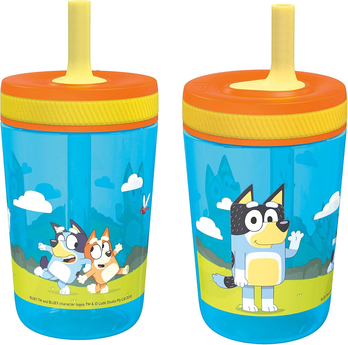 15oz Bluey Kelso Tumbler Set, Leak-Proof Screw-On Lid with Straw Made of Durable Plastic and Silicone, Perfect Bundle for Kids, 2 Count (Pack of 1) - Colors A