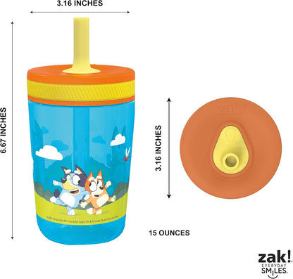 15oz Bluey Kelso Tumbler Set, Leak-Proof Screw-On Lid with Straw Made of Durable Plastic and Silicone, Perfect Bundle for Kids, 2 Count (Pack of 1) - Colors A
