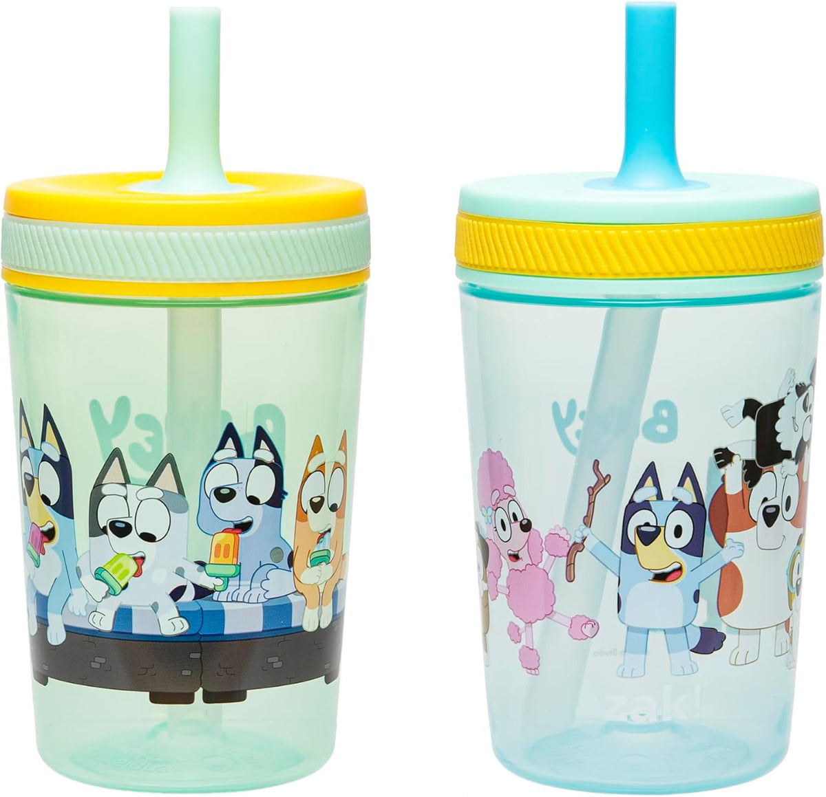 15oz Bluey Kelso Tumbler Set, Leak-Proof Screw-On Lid with Straw Made of Durable Plastic and Silicone, Perfect Bundle for Kids, 2 Count (Pack of 1) - Colors A