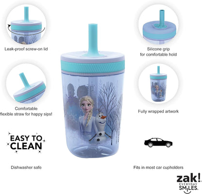 15oz Bluey Kelso Tumbler Set, Leak-Proof Screw-On Lid with Straw Made of Durable Plastic and Silicone, Perfect Bundle for Kids, 2 Count (Pack of 1) - Colors A