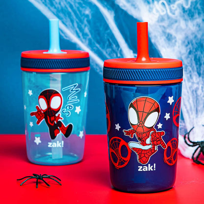 15oz Bluey Kelso Tumbler Set, Leak-Proof Screw-On Lid with Straw Made of Durable Plastic and Silicone, Perfect Bundle for Kids, 2 Count (Pack of 1) - Colors A