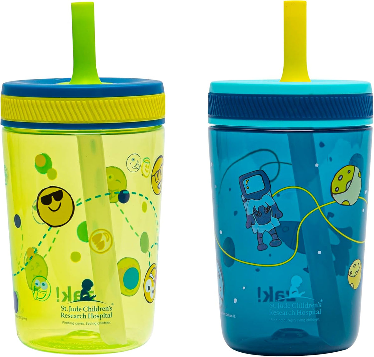 15oz Bluey Kelso Tumbler Set, Leak-Proof Screw-On Lid with Straw Made of Durable Plastic and Silicone, Perfect Bundle for Kids, 2 Count (Pack of 1) - Colors A