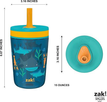 15oz Bluey Kelso Tumbler Set, Leak-Proof Screw-On Lid with Straw Made of Durable Plastic and Silicone, Perfect Bundle for Kids, 2 Count (Pack of 1) - Colors A