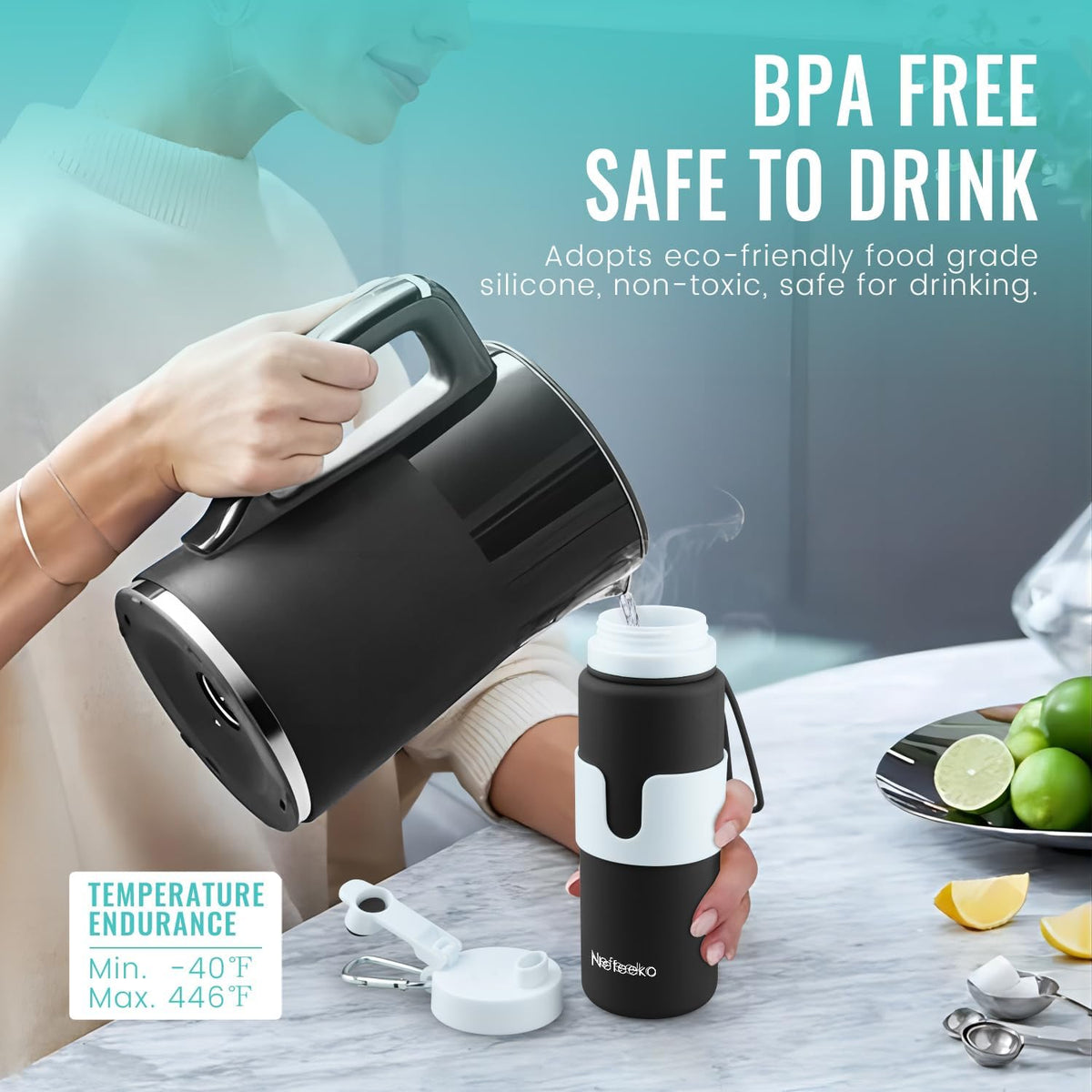 Collapsible Water Bottle, BPA Free 26oz Silicone Water Bottles