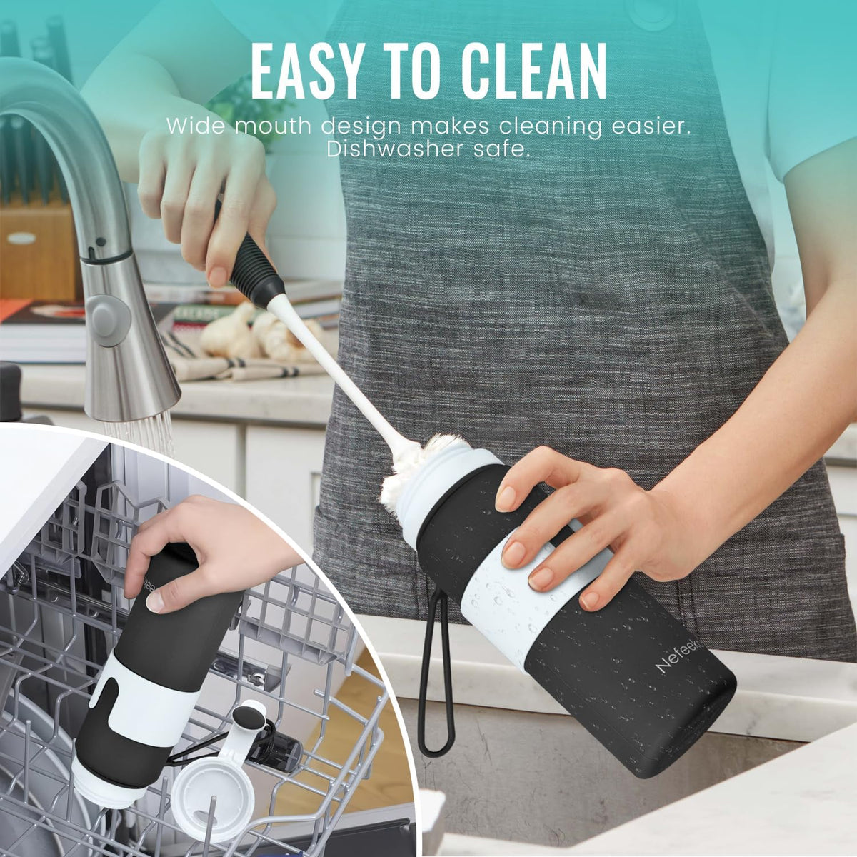 Collapsible Water Bottle, BPA Free 26oz Silicone Water Bottles