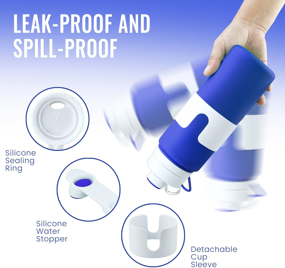 Collapsible Water Bottle, BPA Free 26oz Silicone Water Bottles
