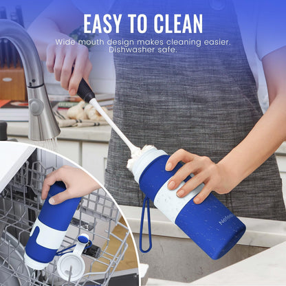 Collapsible Water Bottle, BPA Free 26oz Silicone Water Bottles