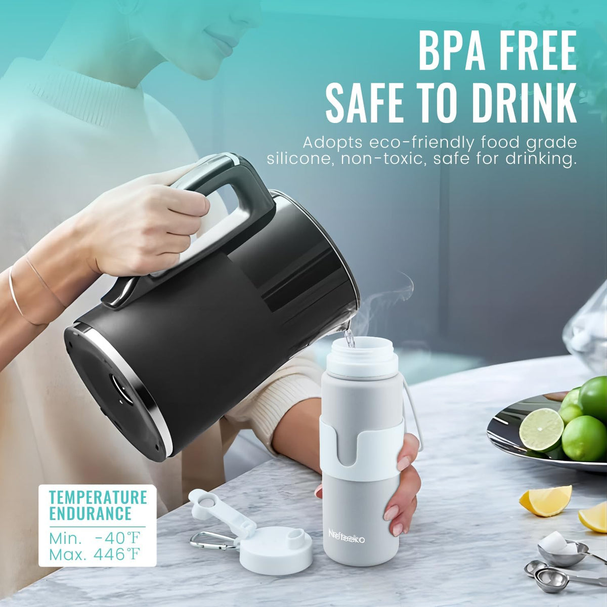 Collapsible Water Bottle, BPA Free 26oz Silicone Water Bottles