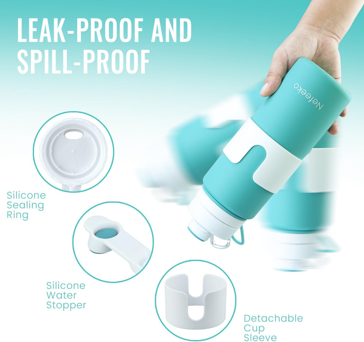 Collapsible Water Bottle, BPA Free 26oz Silicone Water Bottles