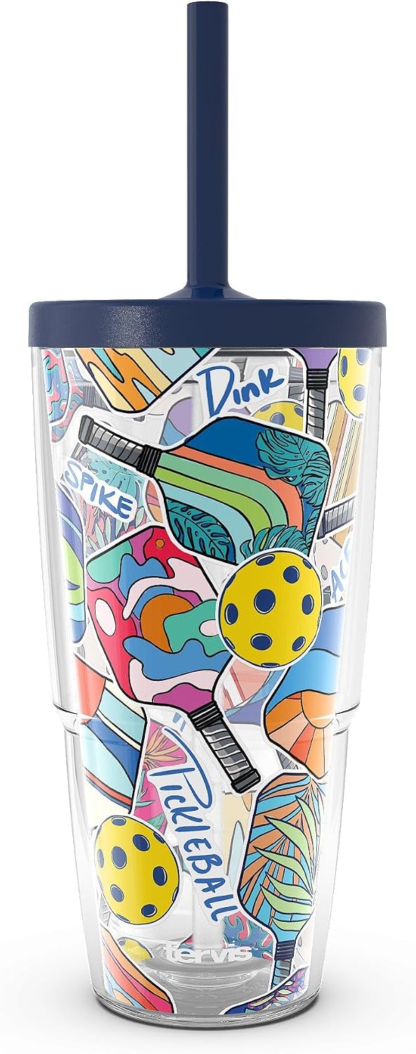 Tervis Venture Lite Pickleball - Spike Dink Ace Made in USA Double Walled Insulated Tumbler Travel Cup Keeps Drinks Cold & Hot, 24oz Water Bottle, Classic