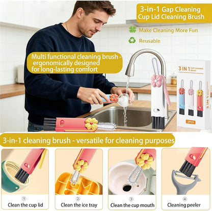 4 in 1 Cup Lid Cleaning Brush - Multifunctional Water Bottle Crevice Cleaning Brush, Portable Cup Lid Brush, Home Kitchen Crevice Brush Tools for Tiny Cup Lid Detail, Bottle Tight Spaces Cup