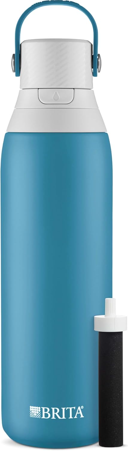 Insulated Filtered Water Bottle with Straw, Reusable, Stainless Steel Metal, Blue Jay, 20 Ounce