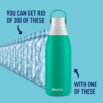 Insulated Filtered Water Bottle with Straw, Reusable, Stainless Steel Metal, Blue Jay, 20 Ounce