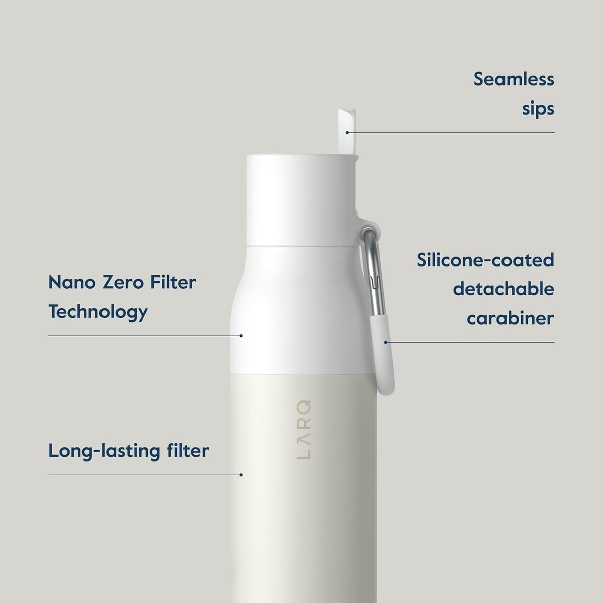 Bottle Filtered – Insulated Stainless Steel Water Bottle with Filter Straw, Removes Chlorine, PFAS Lead, BPA-Free Leak Proof Flip Top, 24h Cold for Travel Gym Office, 25 oz, Granite White