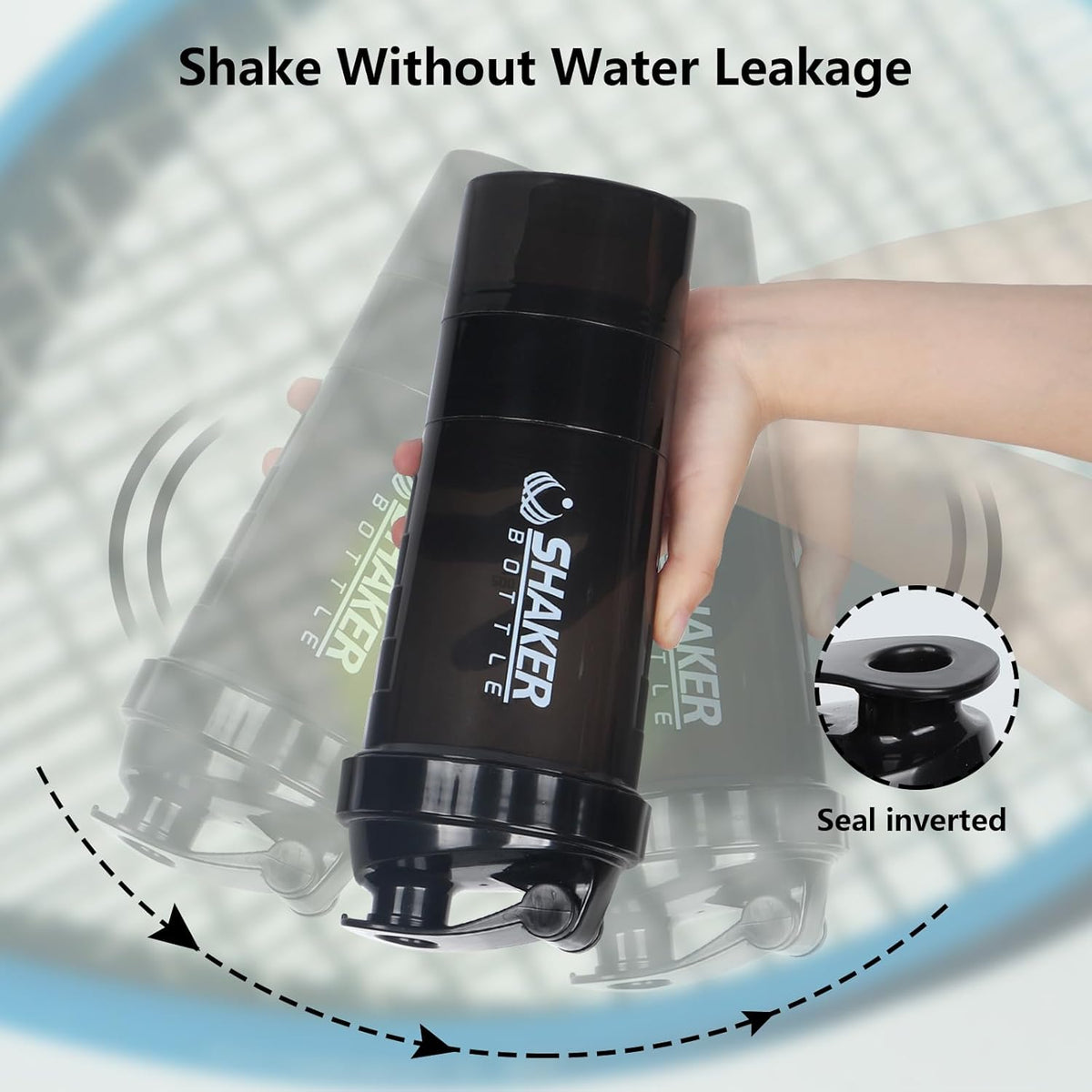 Shaker Bottle 16OZ Protein Shaker Bottles with Mix Ball Sports Water Bottle Leak Proof GYM Cup for Protein Mixes with Powder Storage & Pill Organizer, Ideal for Pre Workout,BPA Free(black)