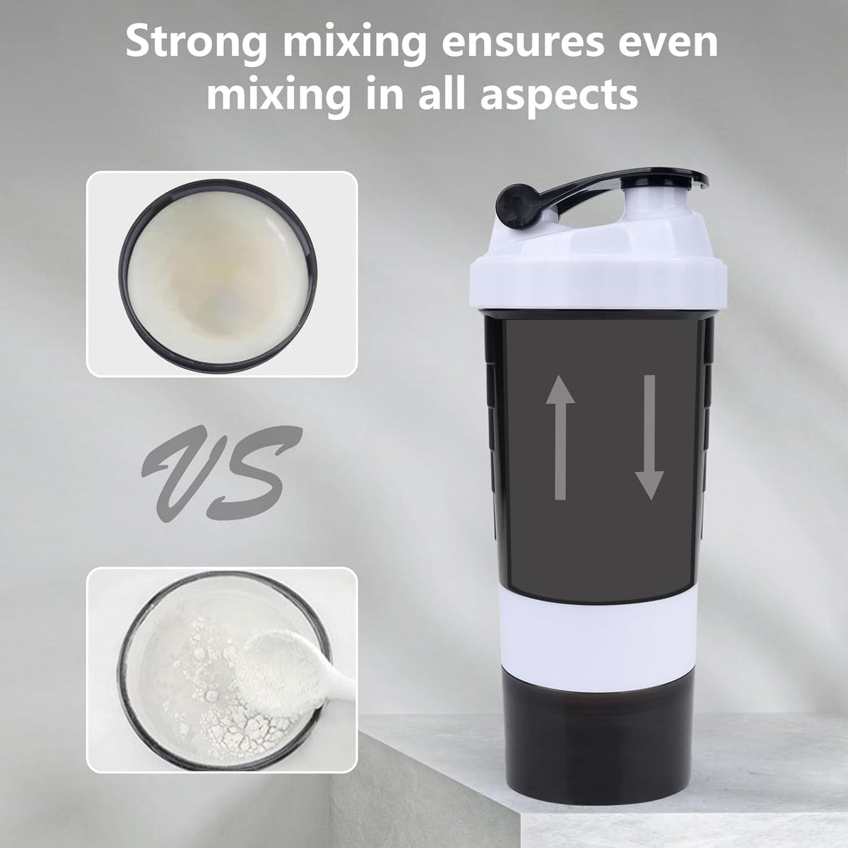 Shaker Bottle 16OZ Protein Shaker Bottles with Mix Ball Sports Water Bottle Leak Proof GYM Cup for Protein Mixes with Powder Storage & Pill Organizer, Ideal for Pre Workout,BPA Free(black)