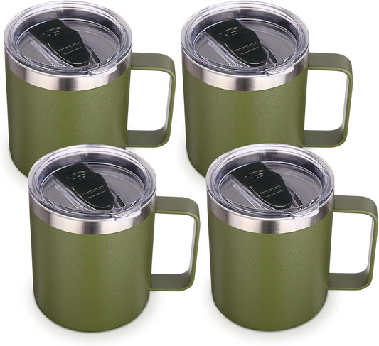 Volhoply 14oz Insulated Stainless Steel Coffee Mug with Leakproof Lid,Double Wall Vacuum Travel Coffee Cup with Handle,Reusable Cups Tumbler,Camping Mugs Keep Hot,Ideal Gifts(Purple Green,1)