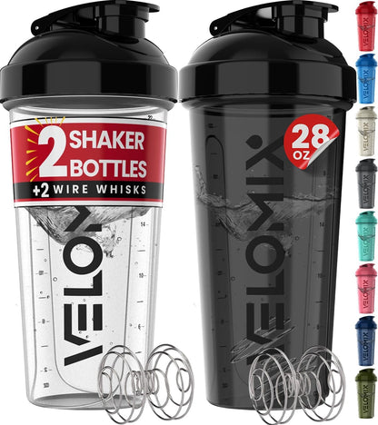 2 Pack 28oz Protein Shaker Bottle for Protein Mixes, Black/Transpar