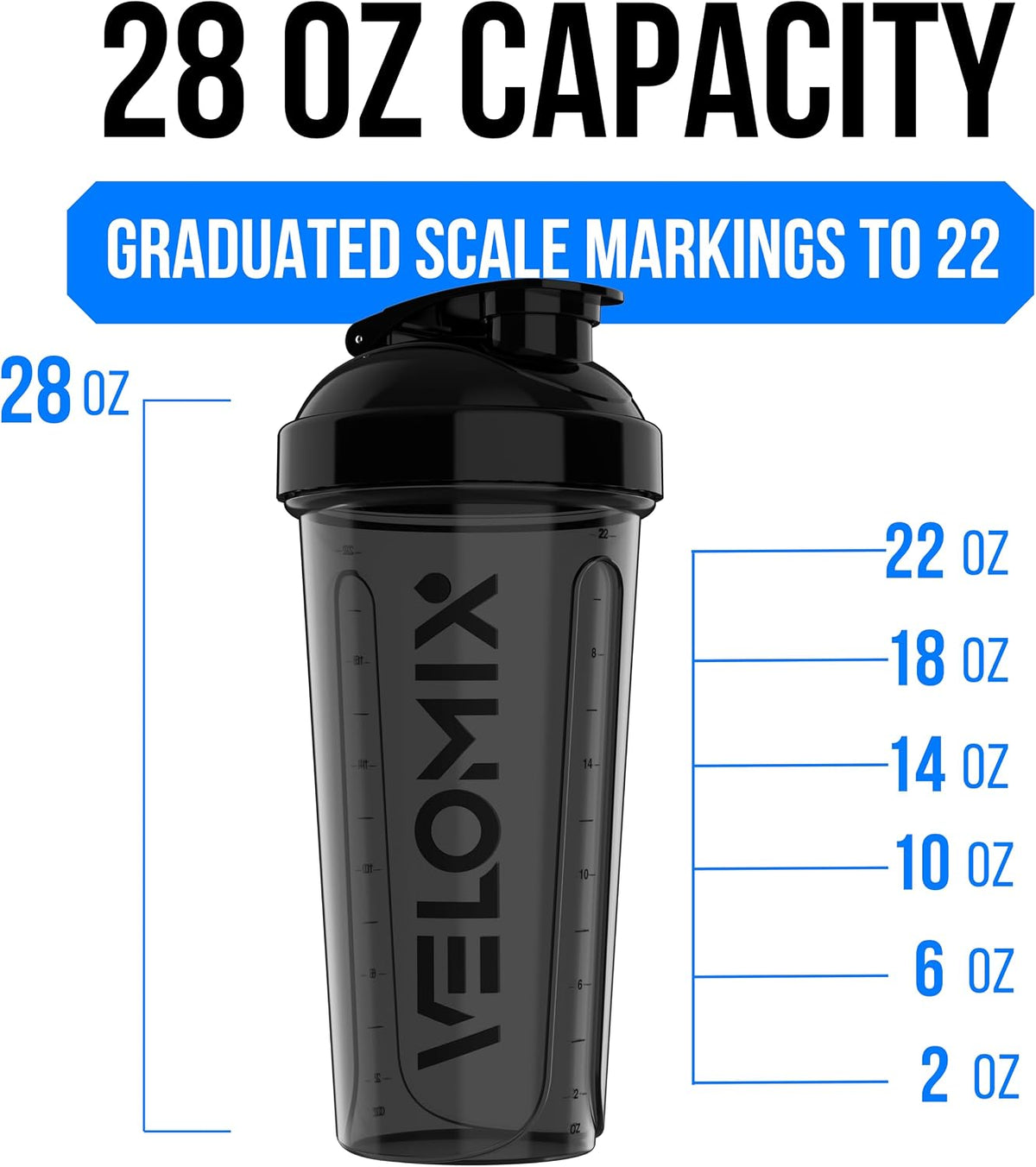 2 Pack 28oz Protein Shaker Bottle for Protein Mixes, Black/Transpar