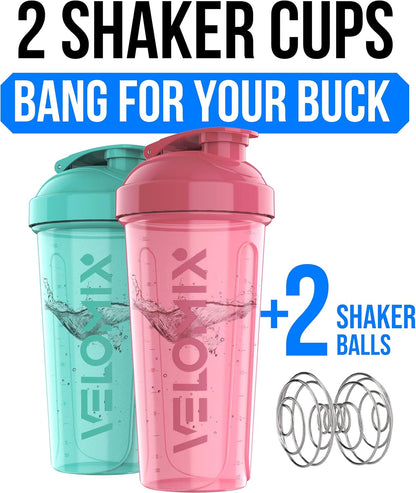 2 Pack 28oz Protein Shaker Bottle for Protein Mixes, Black/Transpar