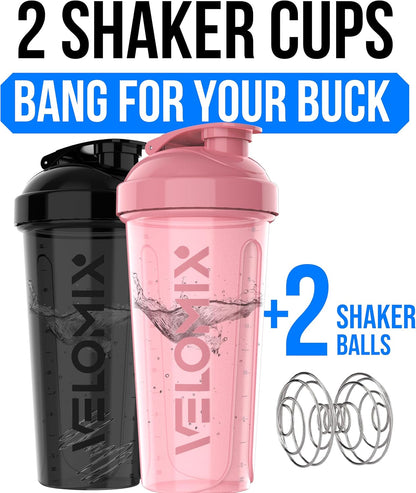 2 Pack 28oz Protein Shaker Bottle for Protein Mixes, Black/Transpar