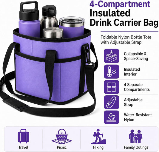 4 Compartment Insulated Drink Carrier Bag for 12-40oz Cups
