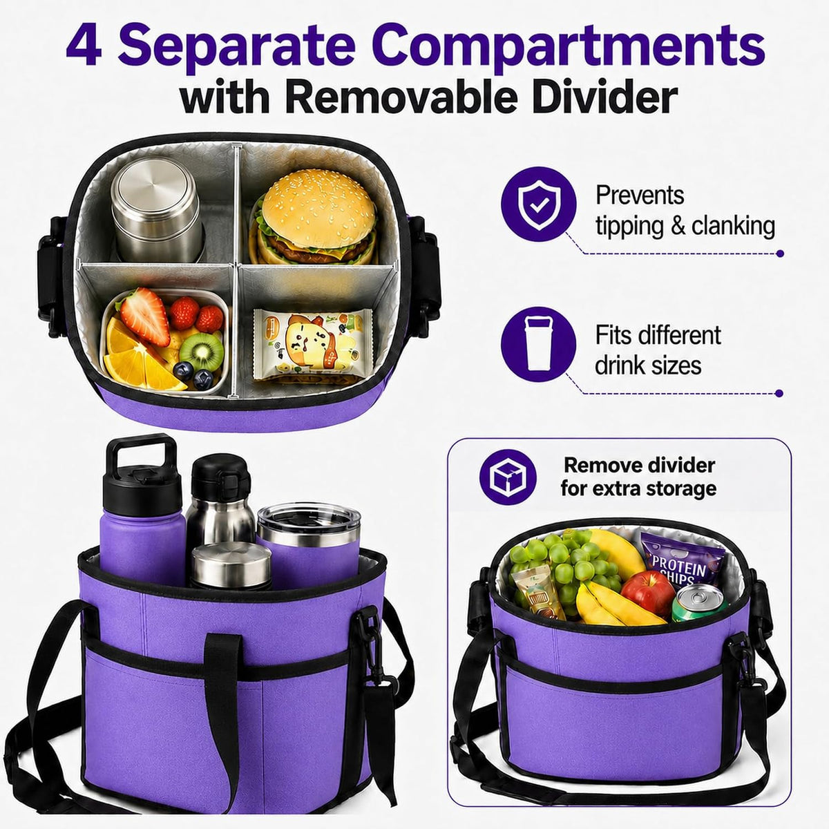 4 Compartment Insulated Drink Carrier Bag for 12-40oz Cups
