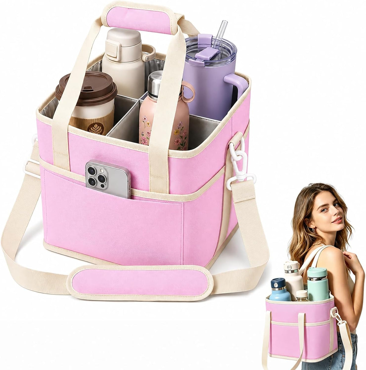 4 Compartment Insulated Drink Carrier Bag for 12-40oz Cups