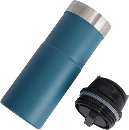 16oz Trigger Action Travel Mug 500ml Stainless Steel Coffee Tumbler, Leak-Proof Car Cup with Bamboo-Styled Anti-Slip Grip, Double Wall Vacuum Insulated Tea Bottle for Commute (Dark Blue)