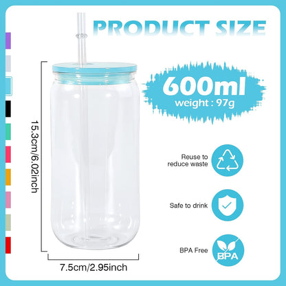 16oz Plastic Mason Jars, 6Pack Clear Mason Drinking Acrylic Cups with Lids and Stainless Steel Straws Iced Coffee Cups Shatterproof Unbreakable Tumblers for Smoothies, Beer, Coffee, Milk Tea, Colored