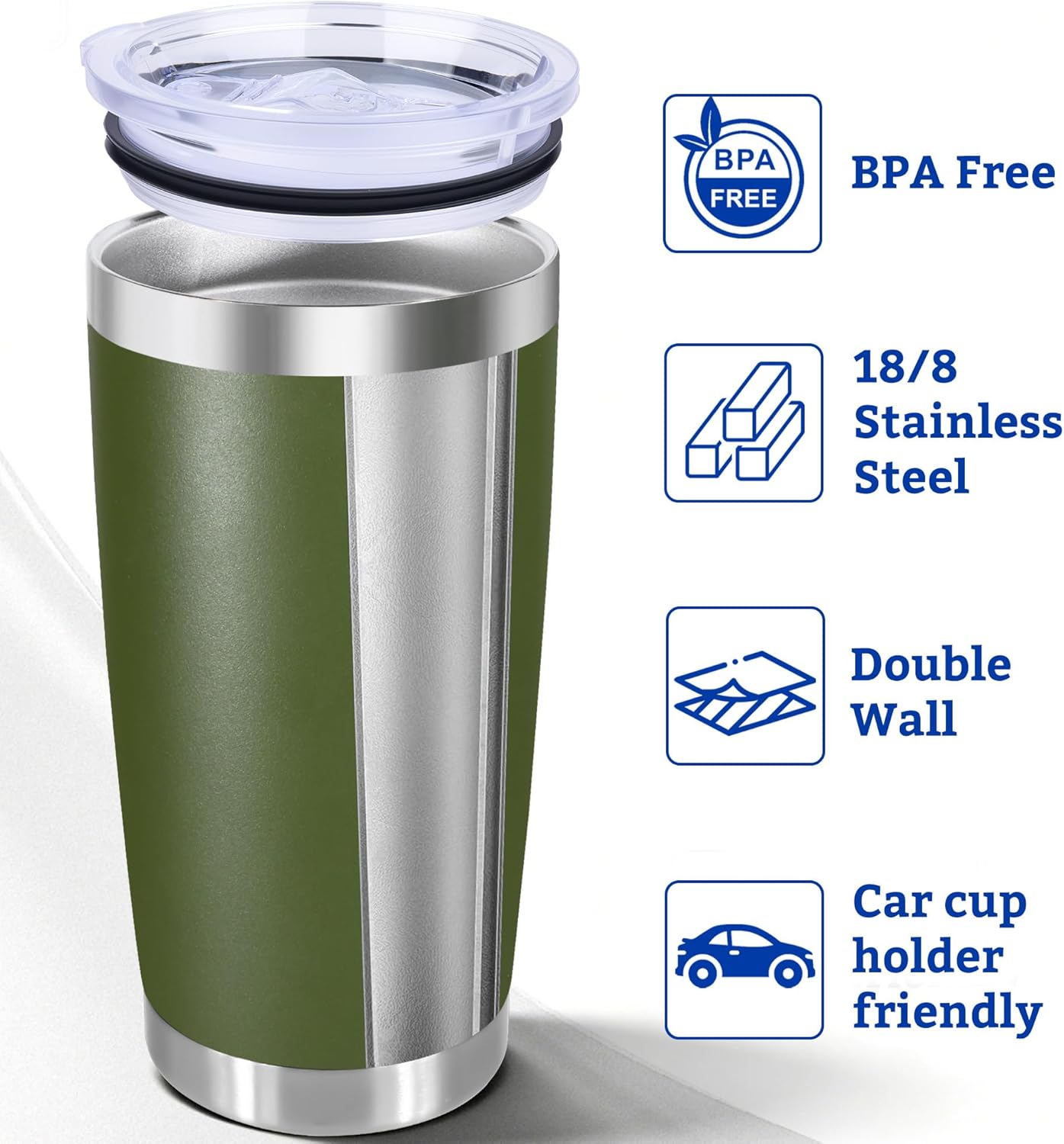 20oz Stainless Steel Tumbler with Lid, Double Wall Vacuum Insulated Powder Coated Travel Mug, Mint Green, 1 Pack