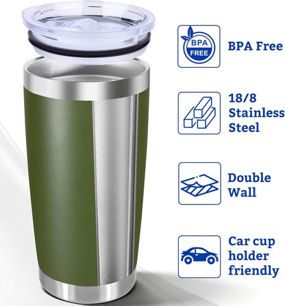 20oz Stainless Steel Tumbler with Lid, Double Wall Vacuum Insulated Powder Coated Travel Mug, Mint Green, 1 Pack