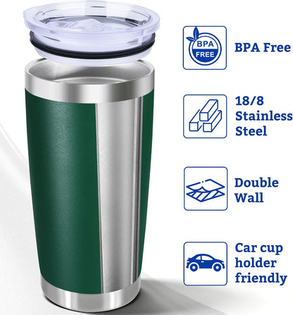 20oz Stainless Steel Tumbler with Lid, Double Wall Vacuum Insulated Powder Coated Travel Mug, Mint Green, 1 Pack