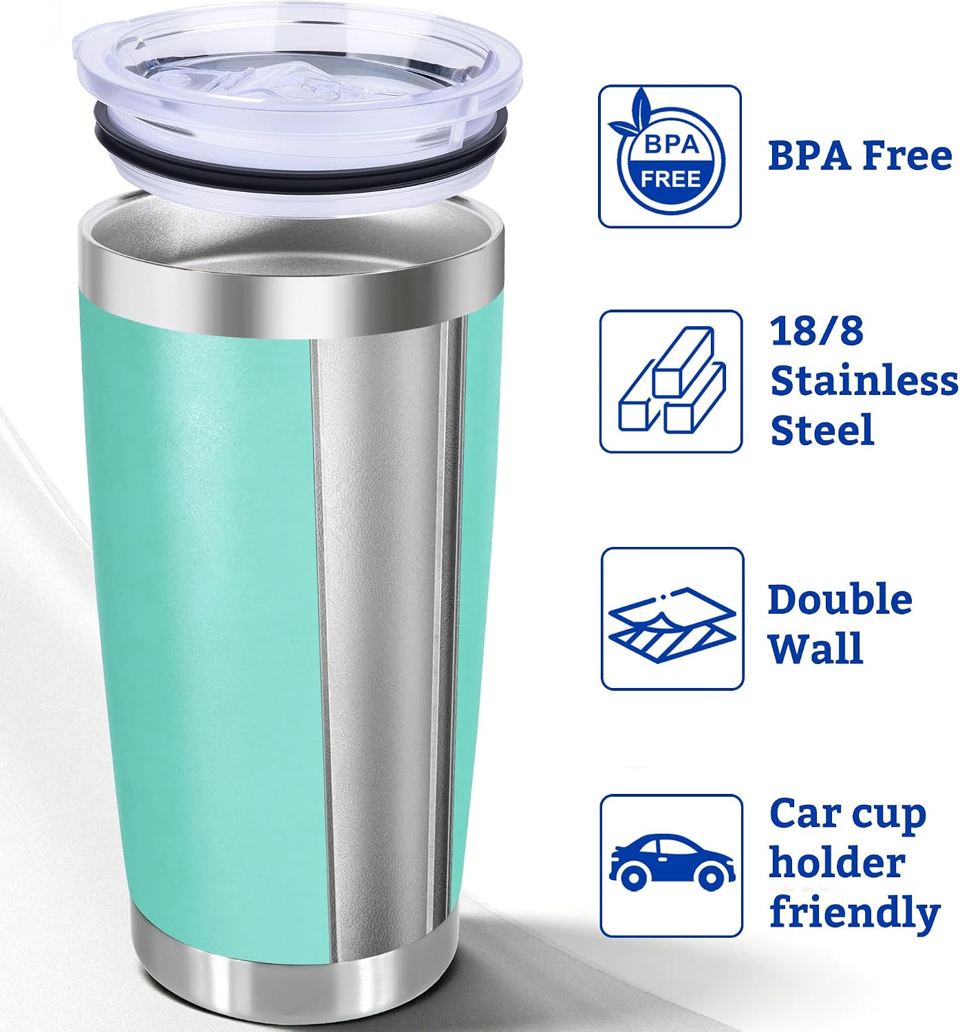 20oz Stainless Steel Tumbler with Lid, Double Wall Vacuum Insulated Powder Coated Travel Mug, Mint Green, 1 Pack