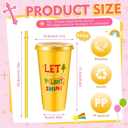 10 Christian Kids Cups with Lids Straws, Back to School, White