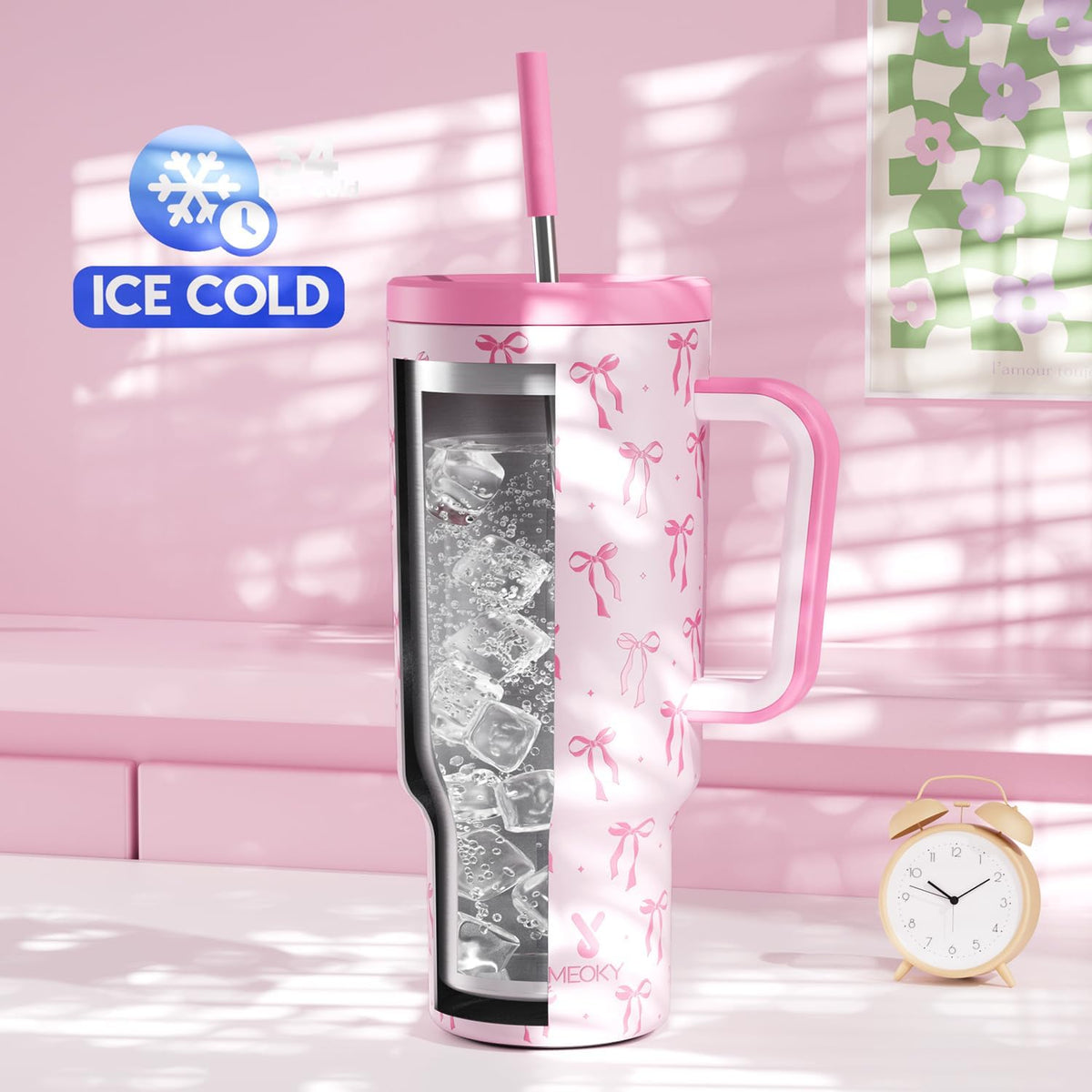 40 oz Tumbler with Handle and Straw: Stainless Steel Insulated Tumbler with Lid and Straw - 100% Leak Proof Tumbler for Car Cup Holders - Travelers Commuters Workers, Donut - Colors A