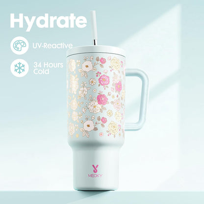 40 oz Tumbler with Handle and Straw: Stainless Steel Insulated Tumbler with Lid and Straw - 100% Leak Proof Tumbler for Car Cup Holders - Travelers Commuters Workers, Donut - Colors A