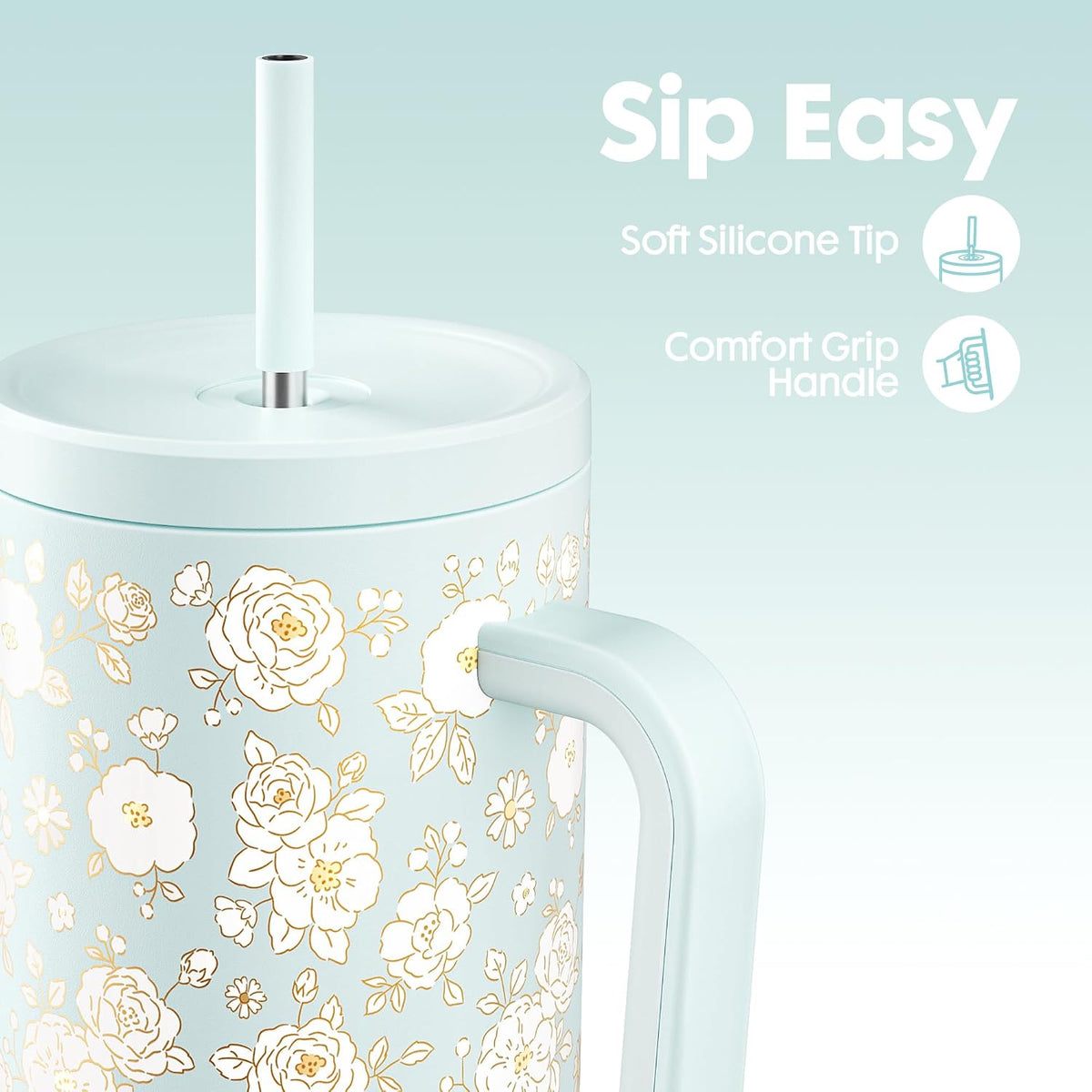 40 oz Tumbler with Handle and Straw: Stainless Steel Insulated Tumbler with Lid and Straw - 100% Leak Proof Tumbler for Car Cup Holders - Travelers Commuters Workers, Donut - Colors A