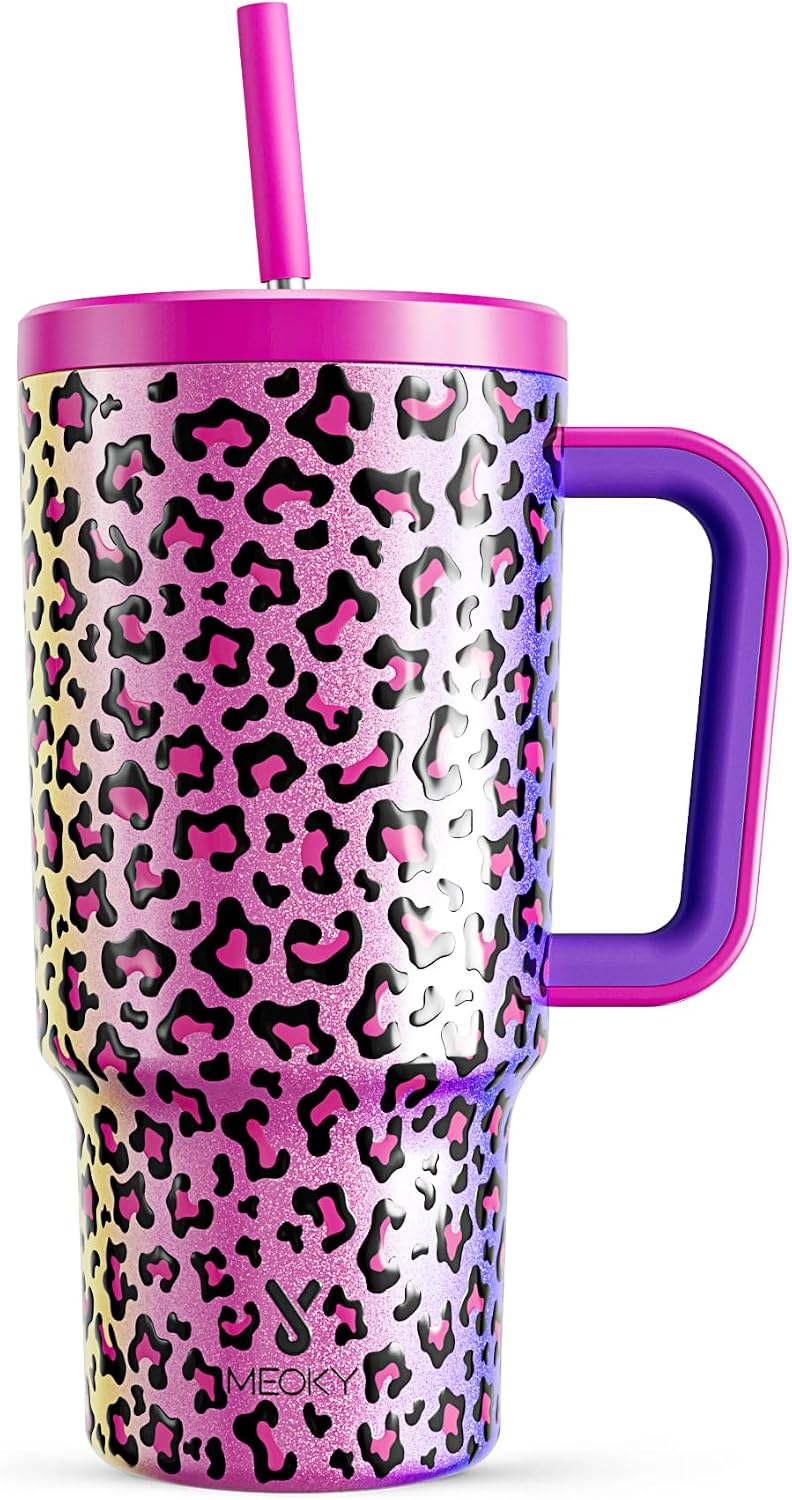 40 oz Tumbler with Handle and Straw: Stainless Steel Insulated Tumbler with Lid and Straw - 100% Leak Proof Tumbler for Car Cup Holders - Travelers Commuters Workers, Donut - Colors A