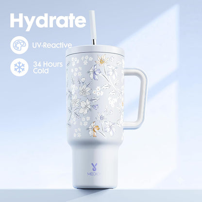40 oz Tumbler with Handle and Straw: Stainless Steel Insulated Tumbler with Lid and Straw - 100% Leak Proof Tumbler for Car Cup Holders - Travelers Commuters Workers, Donut - Colors A