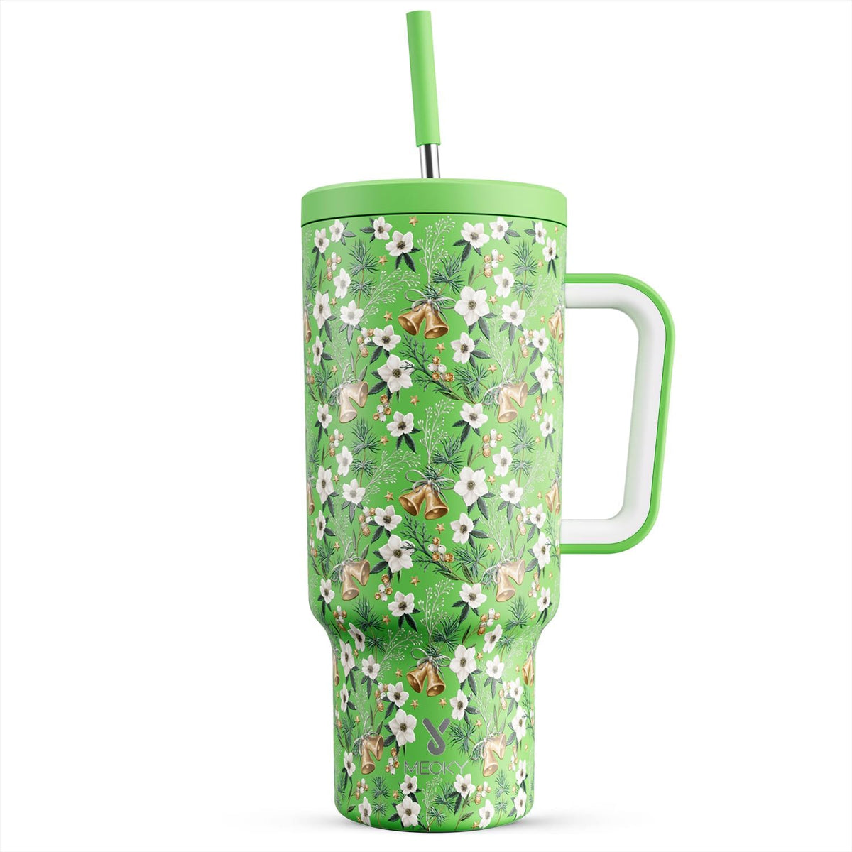 40 oz Tumbler with Handle and Straw: Stainless Steel Insulated Tumbler with Lid and Straw - 100% Leak Proof Tumbler for Car Cup Holders - Travelers Commuters Workers, Donut - Colors A