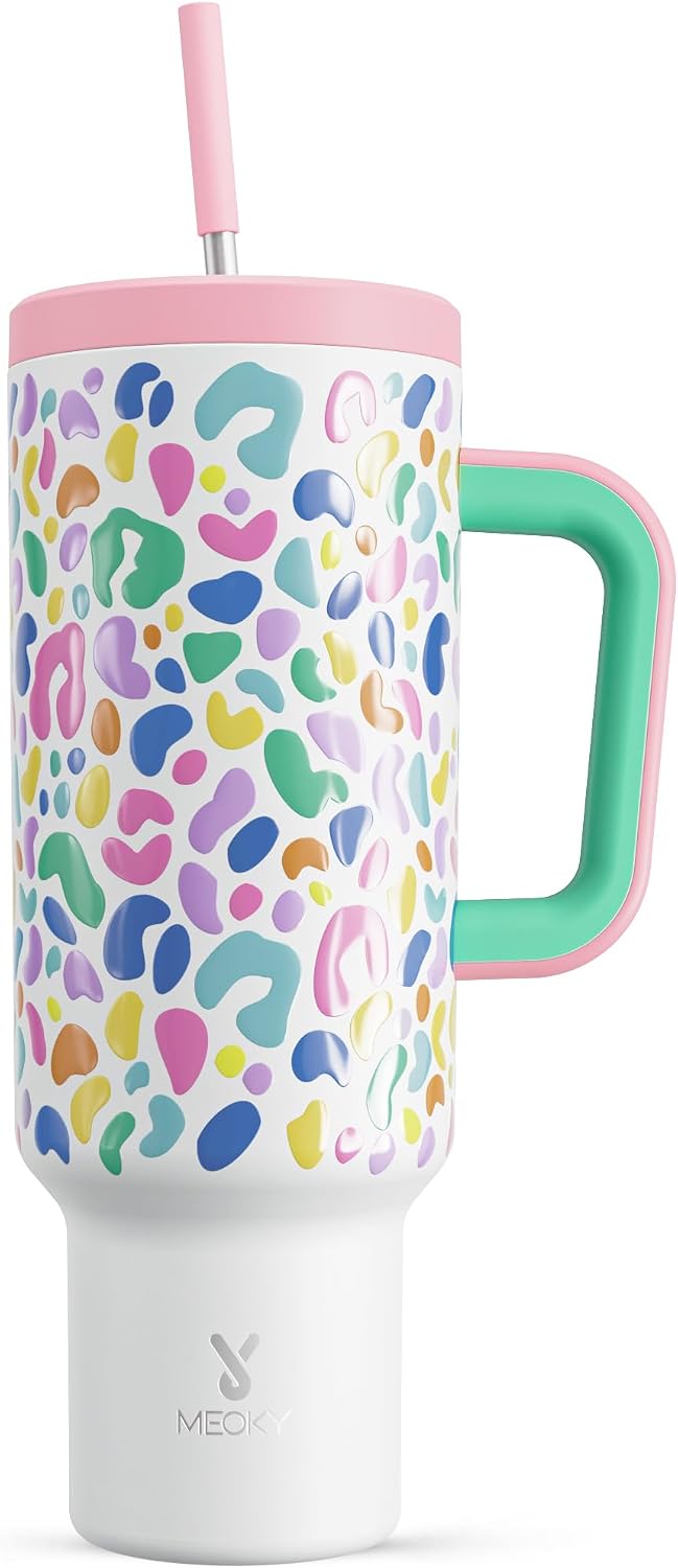 40 oz Tumbler with Handle and Straw: Stainless Steel Insulated Tumbler with Lid and Straw - 100% Leak Proof Tumbler for Car Cup Holders - Travelers Commuters Workers, Donut - Colors A