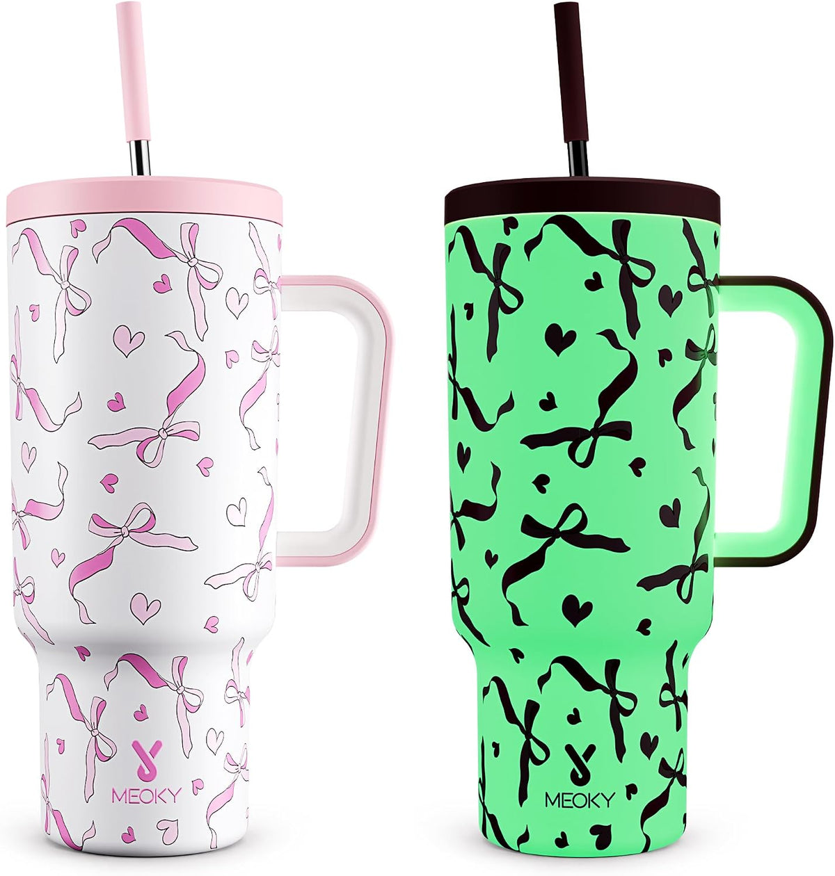 40 oz Tumbler with Handle and Straw: Stainless Steel Insulated Tumbler with Lid and Straw - 100% Leak Proof Tumbler for Car Cup Holders - Travelers Commuters Workers, Donut - Colors A