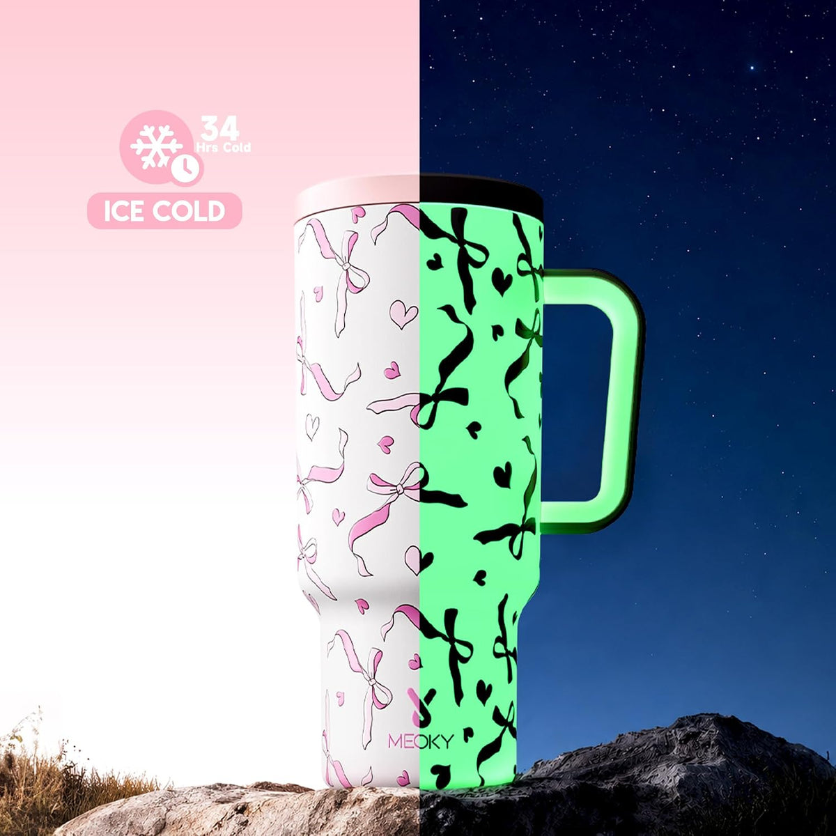 40 oz Tumbler with Handle and Straw: Stainless Steel Insulated Tumbler with Lid and Straw - 100% Leak Proof Tumbler for Car Cup Holders - Travelers Commuters Workers, Donut - Colors A