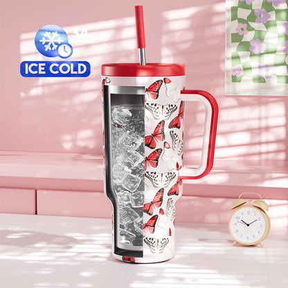 40 oz Tumbler with Handle and Straw: Stainless Steel Insulated Tumbler with Lid and Straw - 100% Leak Proof Tumbler for Car Cup Holders - Travelers Commuters Workers, Donut - Colors A