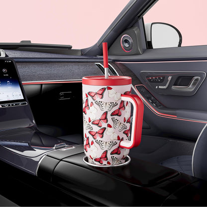 40 oz Tumbler with Handle and Straw: Stainless Steel Insulated Tumbler with Lid and Straw - 100% Leak Proof Tumbler for Car Cup Holders - Travelers Commuters Workers, Donut - Colors A
