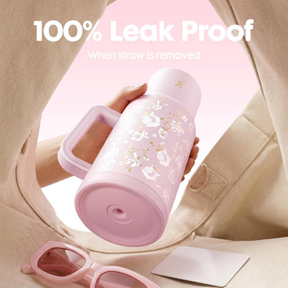 40 oz Tumbler with Handle and Straw: Stainless Steel Insulated Tumbler with Lid and Straw - 100% Leak Proof Tumbler for Car Cup Holders - Travelers Commuters Workers, Donut - Colors A